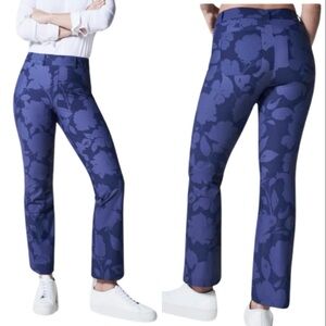 SPANX Kick Flare Sunshine Floret Navy Blue Pull-On Pant Stretch Size XL Petite